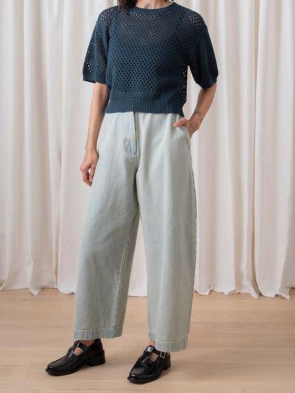 ALI GOLDEN open knit top in teal